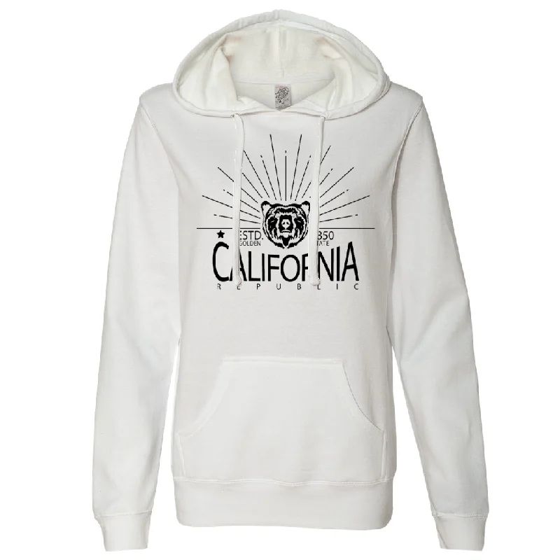 Women's Hooded Sweatshirts with Cinched WaistCalifornia Golden State Black Print Ladies Lightweight Fitted Hoodie