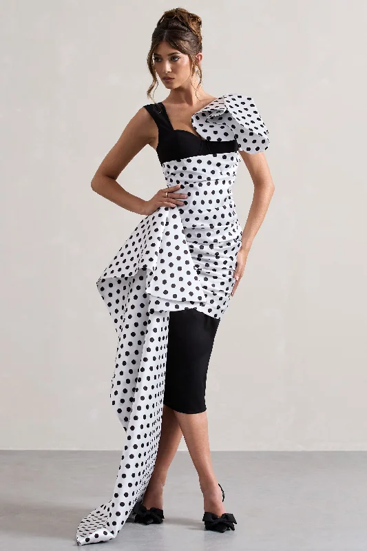 Women's Rounded Collar DressesUnattainable | Black Polka Dot Wrap Midi Dress Volume Drape