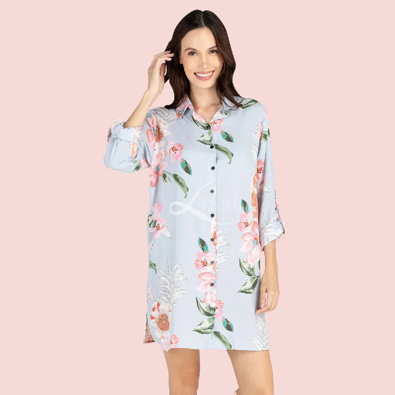 women's pajamas with built-in shortsCotton Floral Sleep Shirt Dress (3 colors)