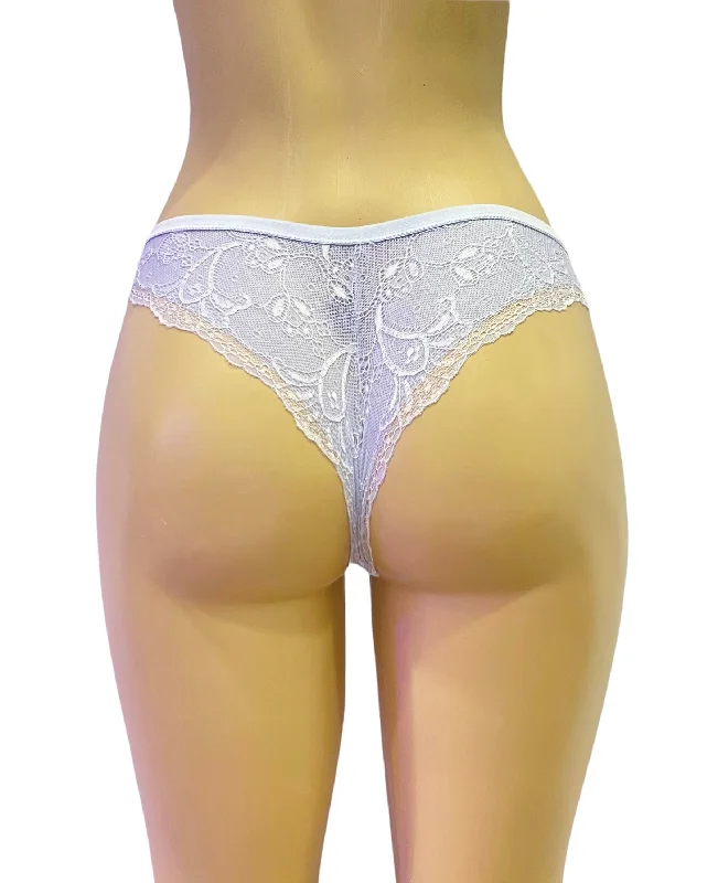 stretchable satin panties with a sheer lace waistbandRed Carpet Ready Tanga-Ice Blue