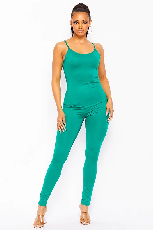 plus-size thigh slimmer with high compressionSpaghetti Strap Open Foot Jumpsuit