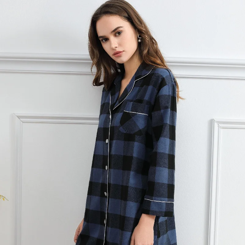 women's pajamas with a blend of comfort, style, and functionalityBlue Plaid Button Down Sleep Shirt