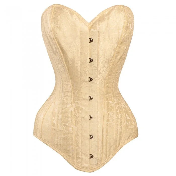 plus-size waist trainer with adjustable hooksYuliana Ivory Brocade Bridal Longline Overbust