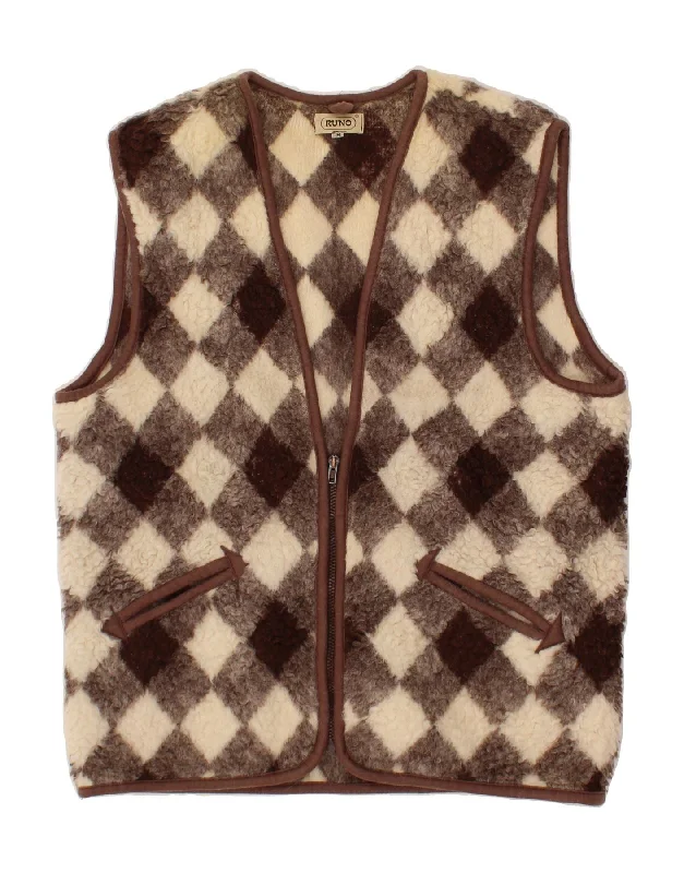 Women's Winter CoatsVINTAGE Womens Gilet UK 14 Medium Brown Argyle/Diamond Wool