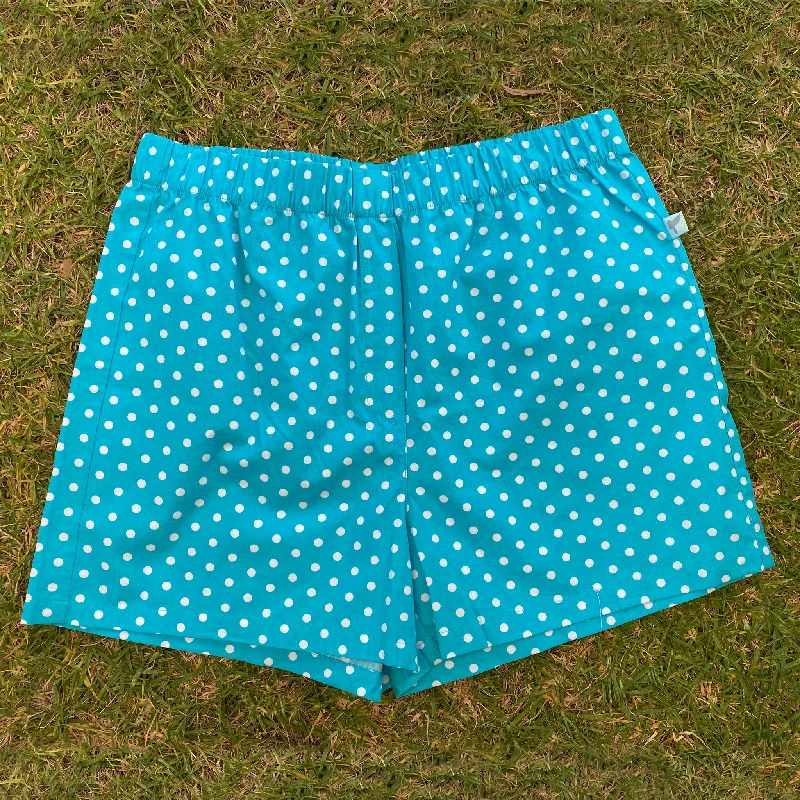 affordable women's pajama setsMoeraki Shorties - Blue with White Polka Dots