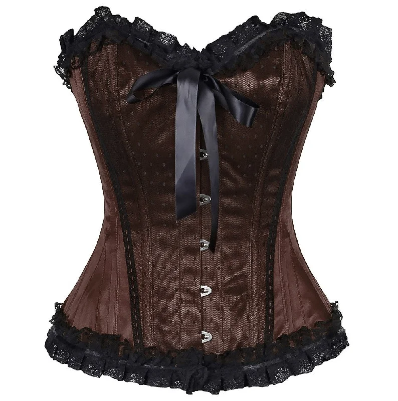 full-body suit with built-in bra and panties for easeOllie Satin Lace Overlay Burlesque Corset