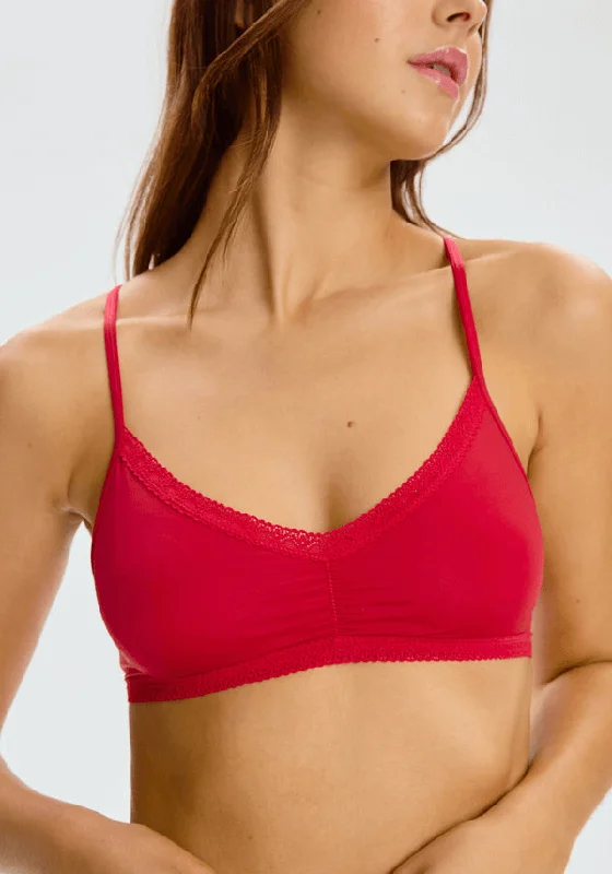 front-closure bra for easy dressingBlush The Micro Lace Trim Bralette - Red