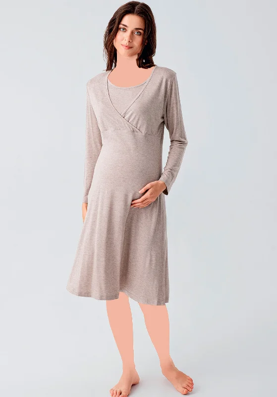 women's pajamas with a touch of eleganceMaternal Long Sleeve Short Nighty