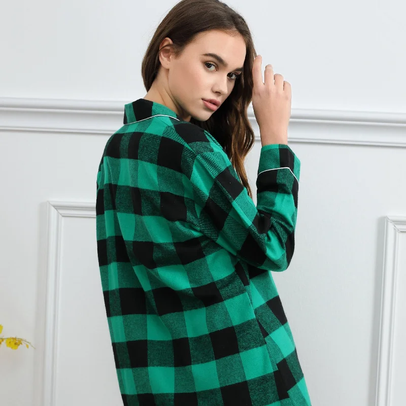 women's pajamas for lounging around the houseGreen Plaid Button Down Sleep Shirt