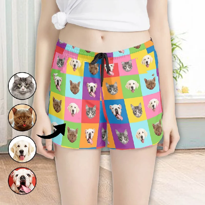 women's pajamas with a playful printCustom Face Women's Pajama Shorts Personalized Pet Face Colorful Sleepwear Shorts