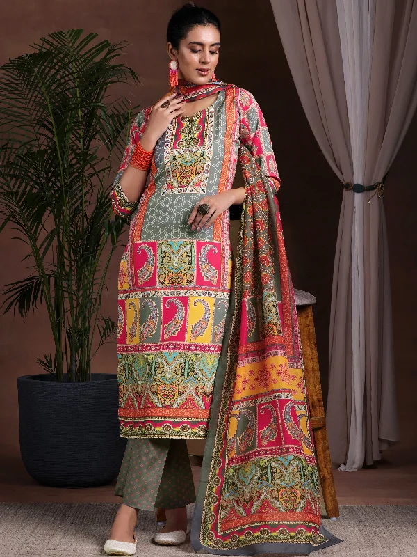 Women's Jumpsuits with Mid WaistMulti Printed Poly Crepe Straight Suit With Dupatta