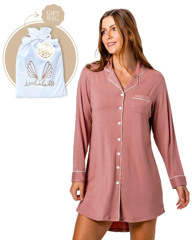 women's pajamas with adjustable waistbandsBamboo Night Shirt Gift Bag Cinnamon Pink