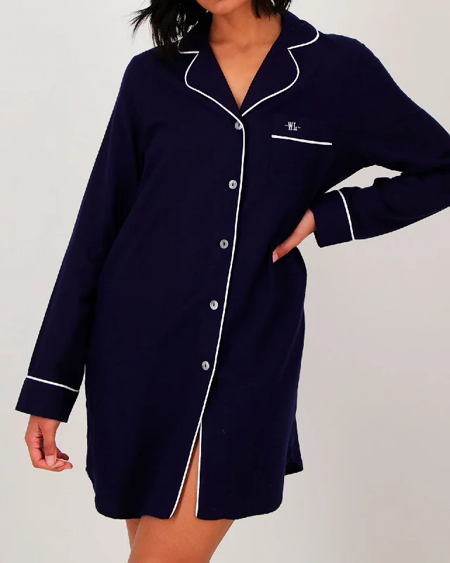 women's pajamas with a classic designWomen's Sleep Shirt - Navy Flannel with White Piping