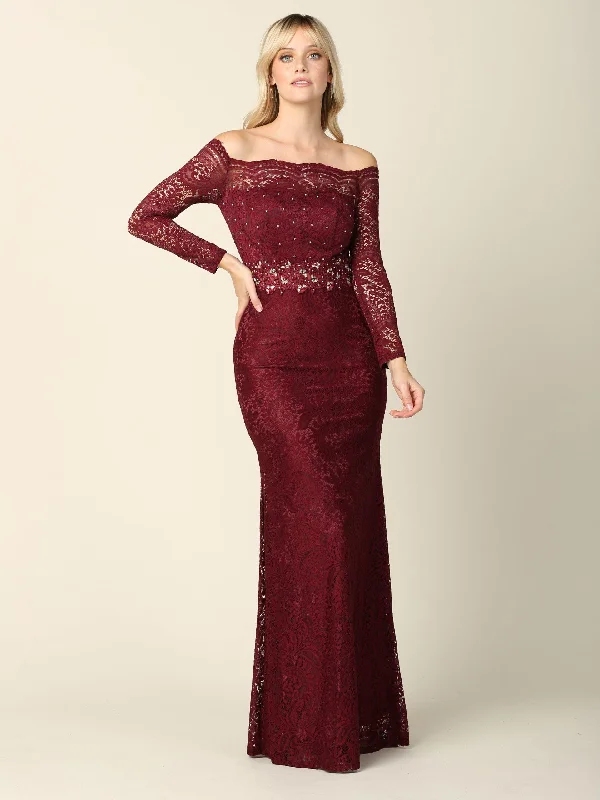 Women's V-Neck DressesLong Off Shoulder Formal Lace Evening Party Dress