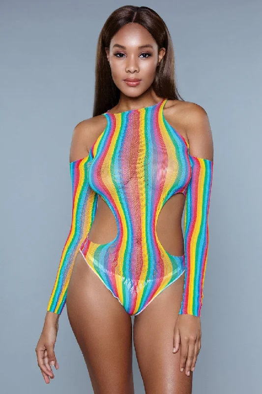 women's striped pajama setsGeovan Cut Out Mesh Bodysuit