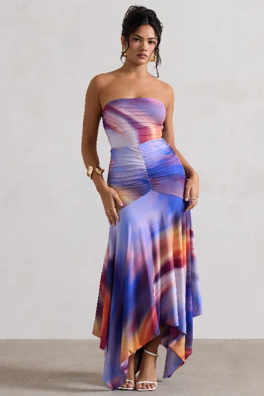 Women's Low-Neck DressesFlorianne | Ombre Print Ruched Bandeau Midi Dress