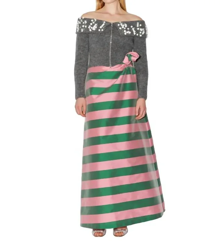 Women's Spring SkirtsCarlotta Striped Skirt In Winter Pink/pine Green