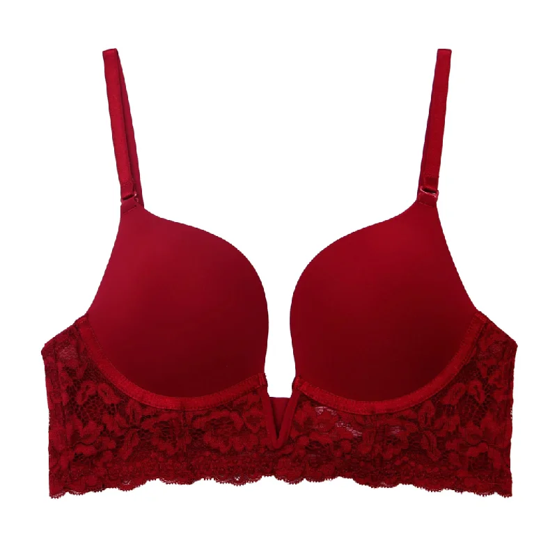 wireless bra for breastfeedingBreathable Plunge Deep V Maximizer Red Bra