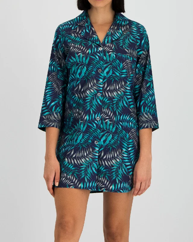 women's pajamas for those who cherish softnessWomen's Sleep Shirt - Palm Leaves Navy