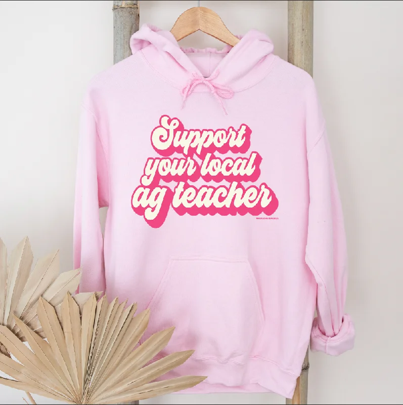 Women's Hooded Sweatshirts with Linen LiningRetro Support Your Local Ag Teacher Pink Hoodie (S-3XL) Unisex - Multiple Colors!