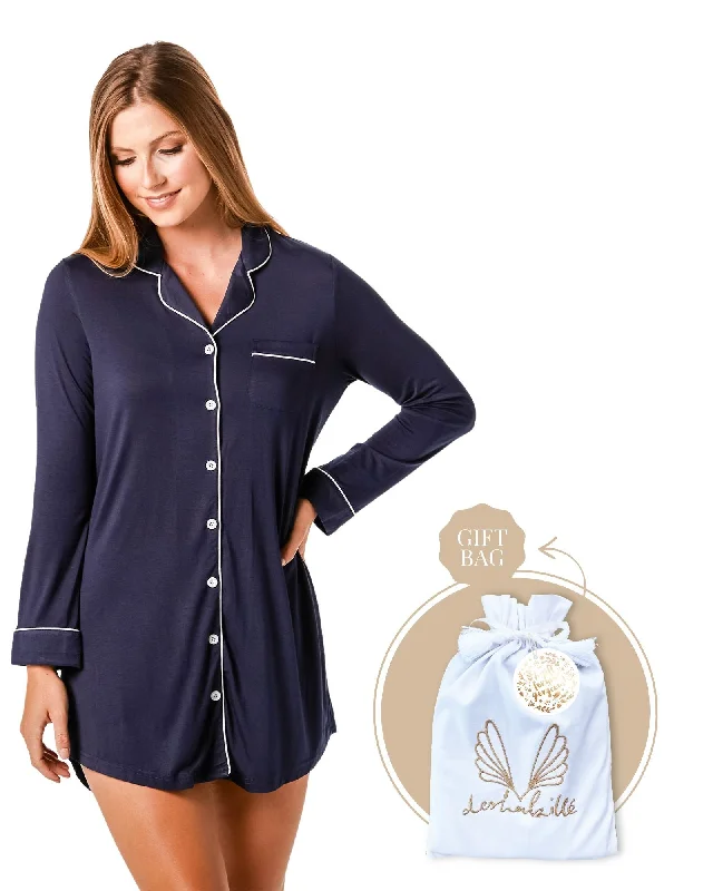 women's pajamas for those who value qualityBamboo Night Shirt Gift Bag Navy