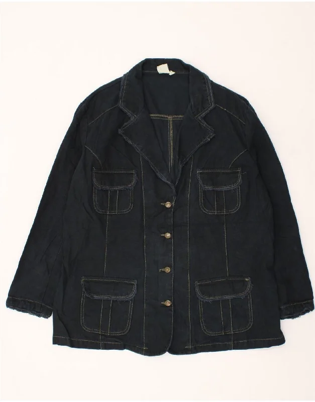 Women's Down CoatsVINTAGE Womens Denim 4 Button Blazer Jacket EU 50 3XL Navy Blue Cotton