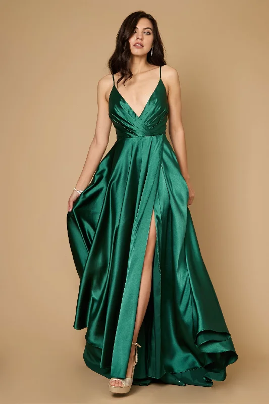 Women's Ruffled DressesLong Flowy Satin Formal Prom Party Dress