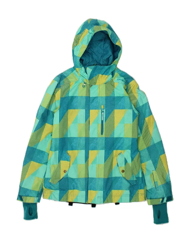 Women's Coats with Fur Trimmed SleevesO'NEILL Womens Hooded Windbreaker Jacket UK 14 Medium Turquoise Geometric