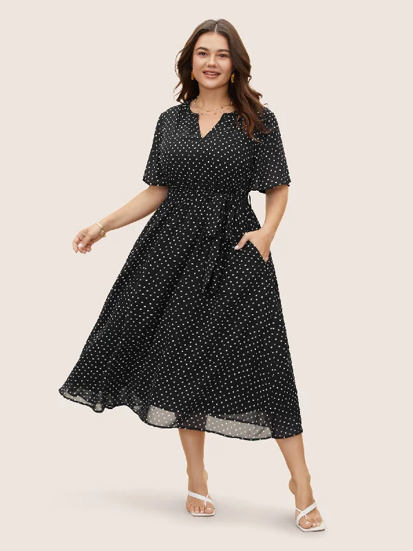 Women's Cut-Out DressesChiffon Polka Dot Ruffle Sleeve Dress