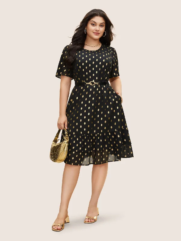 Women's Peter Pan Collar DressesGlitter Polka Dot Patchwork Ruffles Dress