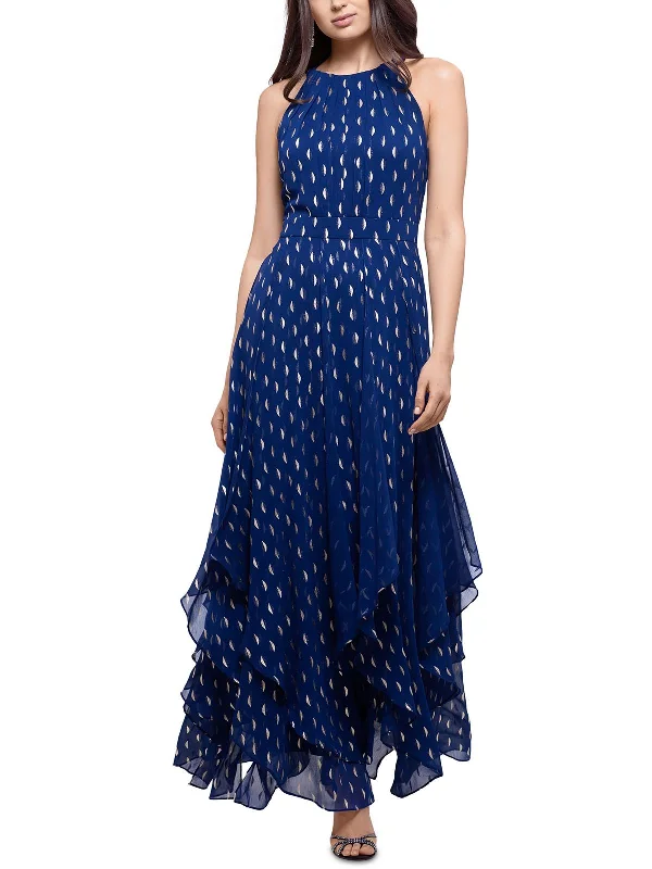 Women's Off-the-Shoulder DressesPetites Womens Chiffon Sleeveless Evening Dress