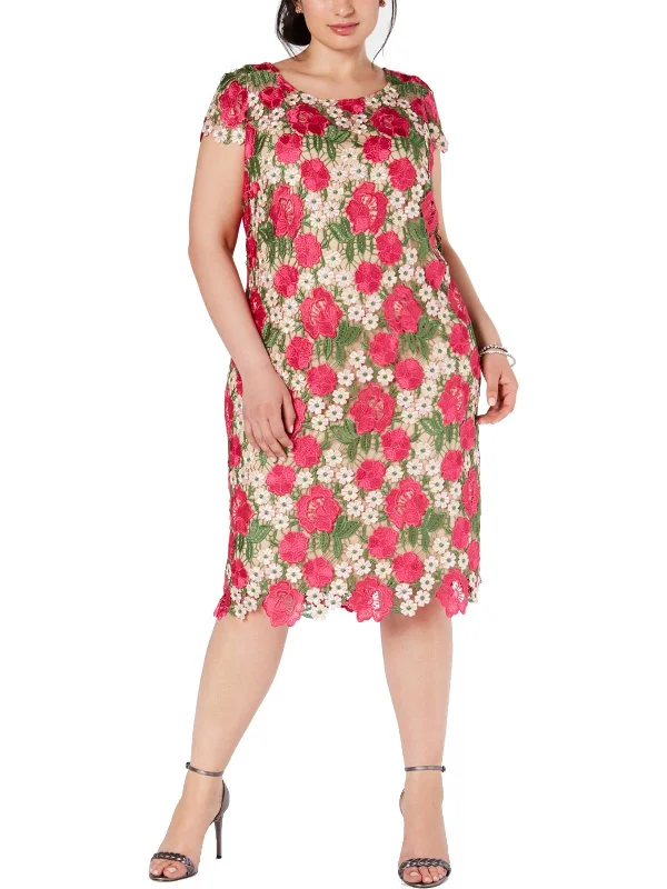 Women's Wide Collar DressesPlus Womens Floral Daytime Sheath Dress