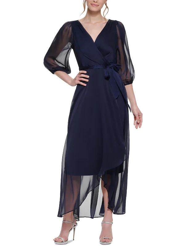 Women's V-Shaped Collar DressesWomens Illusion Long Wrap Dress