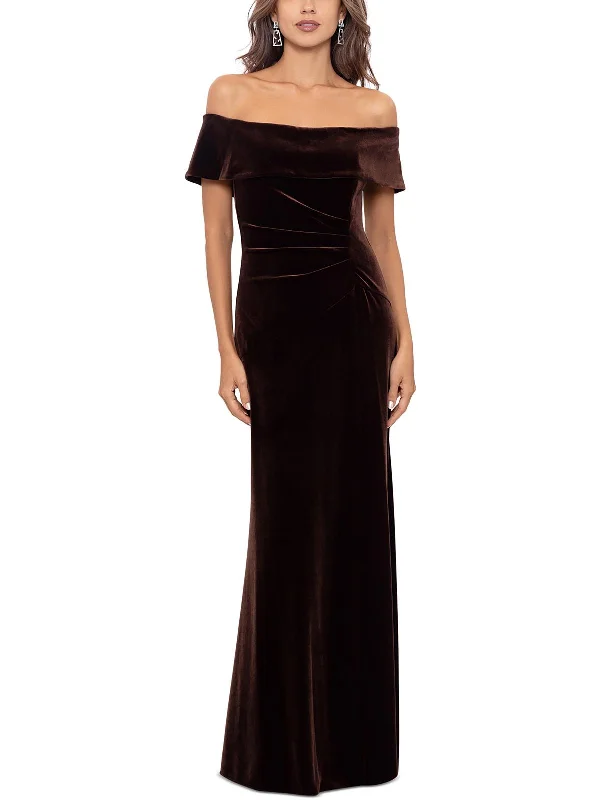 Women's Keyhole-Neck DressesWomens Velvet Ruched Evening Dress