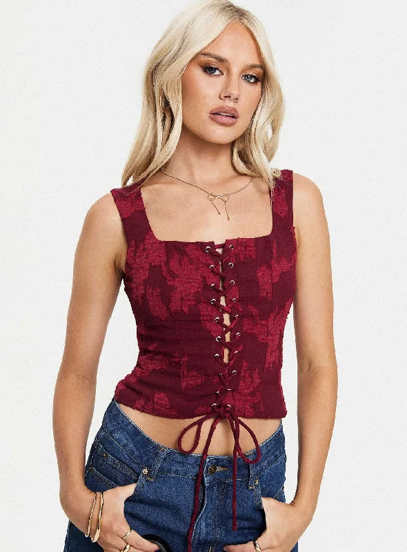 Women's Blouse with Shawl CollarVincenzo Corset Top Red