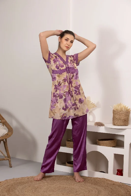 women's pajamas for those who love to dreamDouble chiffon floral Night suit