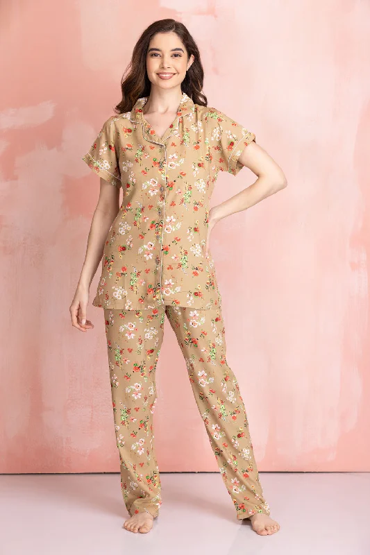 women's pajamas for everyday wearFloral Print Classic collar