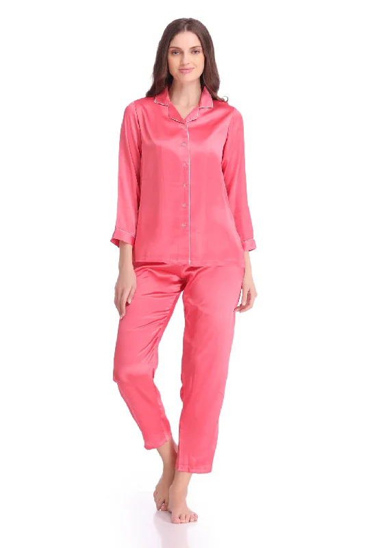 women's pajamas for a night of deep sleepPlain Satin Classic Collar Night suit