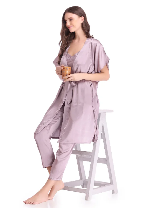 women's pajamas with a touch of elegancePlain satin Nightsuit with Long robe