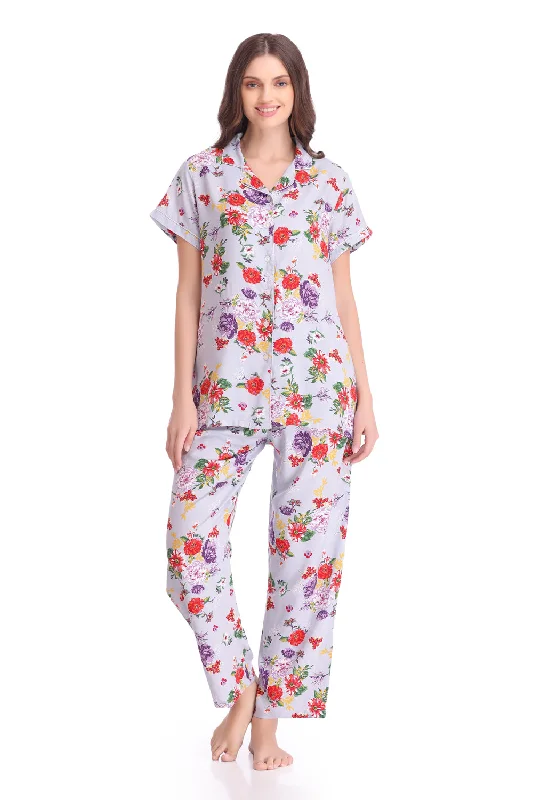 women's pajamas in bold patternsPrinted Cotton Classic Collar Night suit