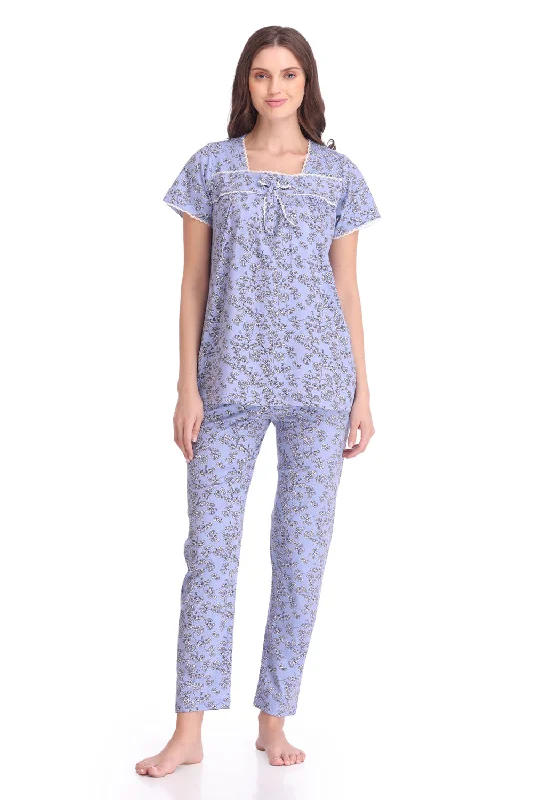 women's pajamas with a blend of comfort, style, and functionalityPrinted Knit Cotton Night suit