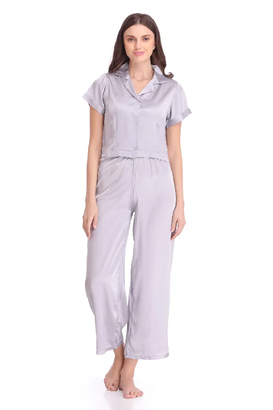 women's pajamas for those who love to indulgeSatin Crop top Night suit